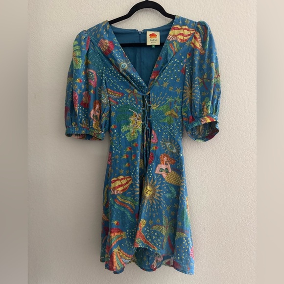 Farm Rio / Ocean Stories Mini Dress / Boho Floral Mini Dress XS - Picture 6 of 8